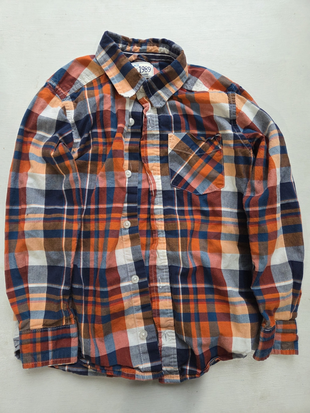 1989 Place Orange, Navy & White Plaid Kids Button-Down Shirt